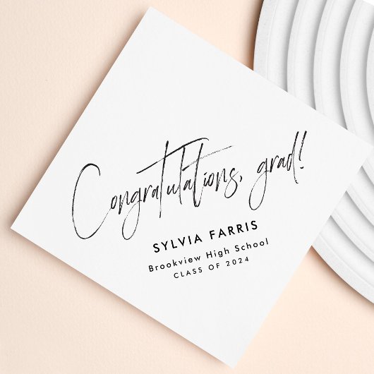 おめでとうございますシンプル卒業ブラック スタンダードカクテルナプキン