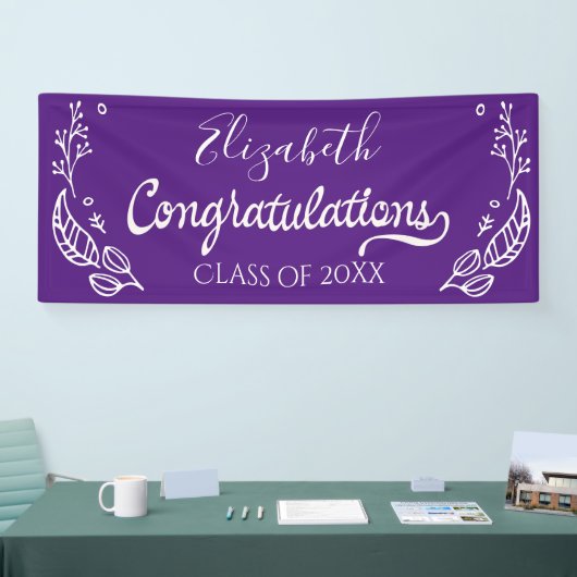 おめでとうございますシンプル卒業モダン紫 横断幕 (トレードショー)