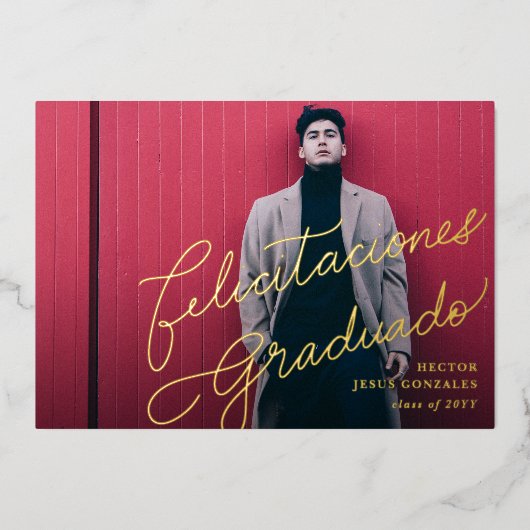 おめでとうございますスペインのグラッド写真の発表 箔招待状 (正面)