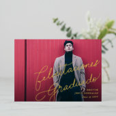 おめでとうございますスペインのグラッド写真の発表 箔招待状 (立ち正面)