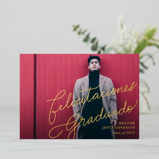 おめでとうございますスペインのグラッド写真の発表 箔招待状 (立ち正面)