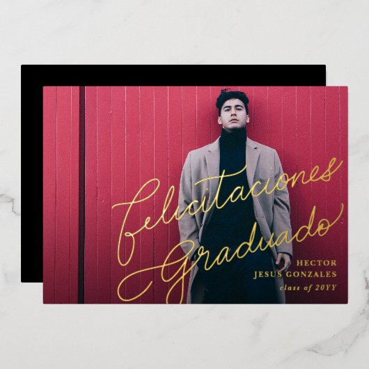 おめでとうございますスペインのグラッド写真の発表 箔招待状 (正面/裏面)