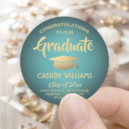 おめでとうございますティール(緑がかった色)と金ゴールドトレンディー ラウンドシール