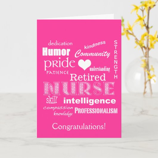 おめでとうございますナースの退職！ -鮮やかピンク カード (黄色い花)