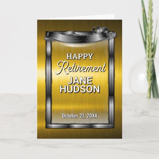 おめでとうございますハッピーリタイアメントブラック&金ゴールド 案内状 (正面)