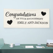 おめでとうございますハート婚約名(白) 横断幕 (トレードショー)