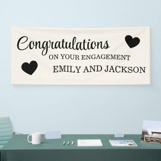 おめでとうございますハート婚約名(白) 横断幕 (トレードショー)