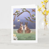 おめでとうございますバニーラビットカップルウッドランド カード (黄色い花)