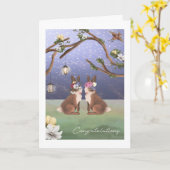 おめでとうございますバニーラビットレズビアンカップル カード (黄色い花)