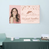 おめでとうございますバラ金ゴールドピンク写真卒業 横断幕 (トレードショー)