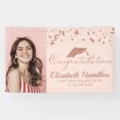 おめでとうございますバラ金ゴールドピンク写真卒業 横断幕 (横)