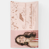 おめでとうございますバラ金ゴールドピンク写真卒業 横断幕 (縦)