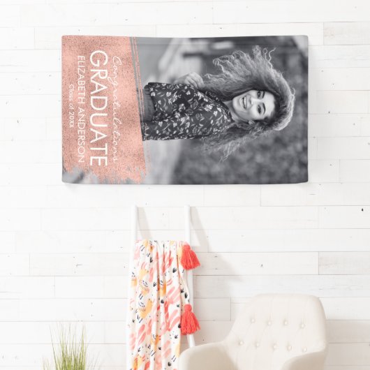 おめでとうございますバラ金ゴールド写真卒業 横断幕 (インサイチュ)