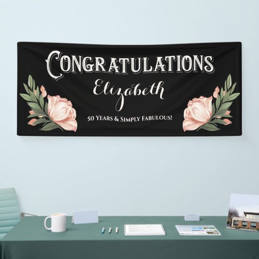 おめでとうございますパーティーフローラの花 横断幕 (トレードショー)