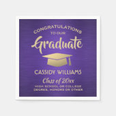 おめでとうございますパープルと金ゴールドモダン卒業 スタンダードカクテルナプキン (正面)