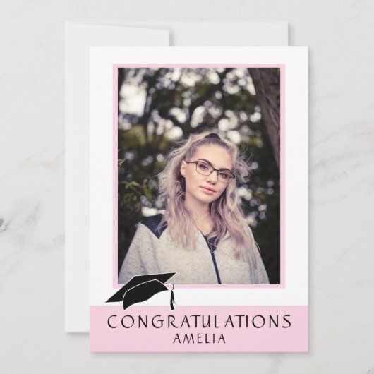 おめでとうございますピンクの卒業写真カード カード (正面)
