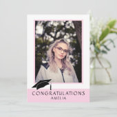 おめでとうございますピンクの卒業写真カード カード (スタンド正面)