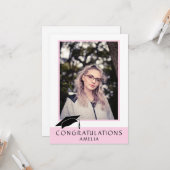 おめでとうございますピンクの卒業写真カード カード (正面/裏面インサイチュ)