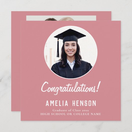 おめでとうございますピンクの卒業生2写真卒業 カード (正面/裏面)