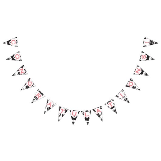 おめでとうございますピンクブラック&ホワイトベビーガール バンティングフラッグ (全)