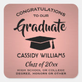 おめでとうございますピンクローズ金ゴールド&ブラック卒業 スクエアシール (正面)