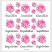 おめでとうございますピンク変容バラ切り出し写真 シール (シート)