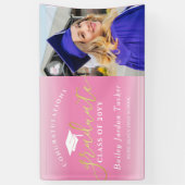 おめでとうございますピンク金ゴールド写真卒業 横断幕 (縦)