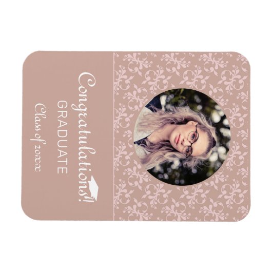 おめでとうございますピンク・ロココ卒業写真 マグネット (横)