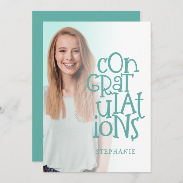 おめでとうございますフォトティール（緑がかった色）院生カード (正面/裏面)