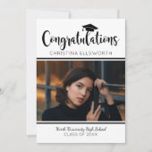 おめでとうございますブラック2025写真卒業パーティー 招待状 (正面)