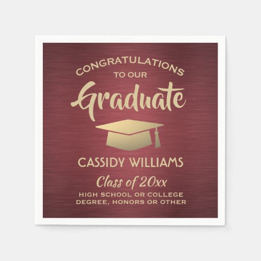 おめでとうございますブルゴーニュ・レッド金ゴールド卒業パーティー スタンダードカクテルナプキン (正面)