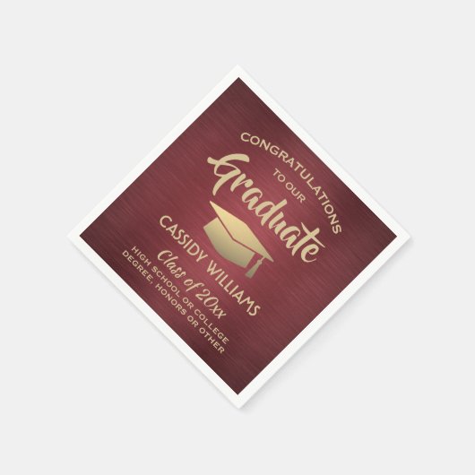 おめでとうございますブルゴーニュ・レッド金ゴールド卒業パーティー スタンダードカクテルナプキン (角)