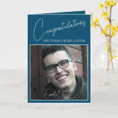 おめでとうございますブルーフォト卒業 カード (黄色い花)