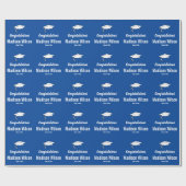 おめでとうございますブルーホワイトグラードネーム卒業 ラッピングペーパー (フラット)