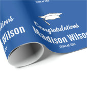 おめでとうございますブルーホワイトグラードネーム卒業 ラッピングペーパー (ロールコーナー)