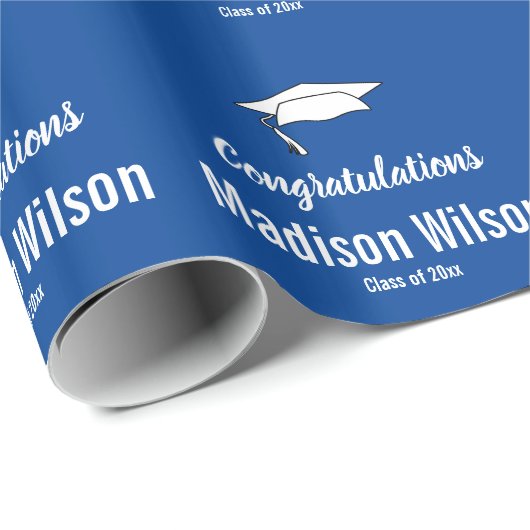 おめでとうございますブルーホワイトグラードネーム卒業 ラッピングペーパー (ロールコーナー)