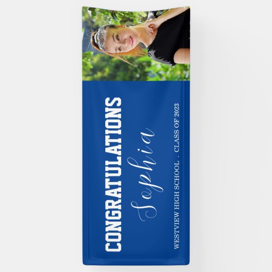 おめでとうございますブルー大学院パーティー写真 横断幕 (縦)