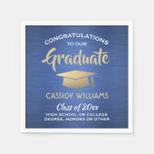 おめでとうございますブルー金ゴールドホワイトモダン卒業 スタンダードカクテルナプキン (正面)