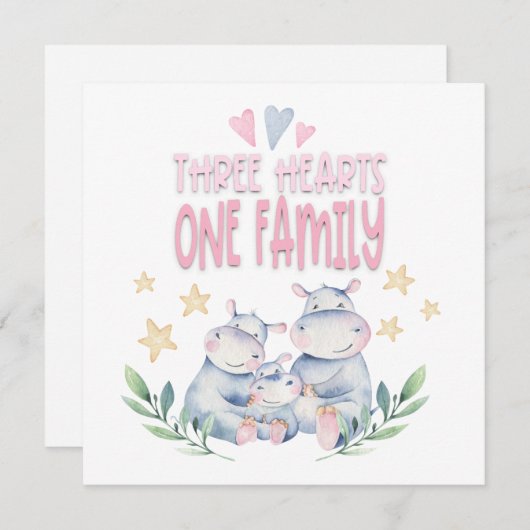おめでとうございますベビーガールかわいいカバ三ハート (正面/裏面)