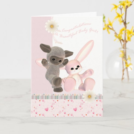 おめでとうございますベビーガールカード新生児 カード (黄色い花)