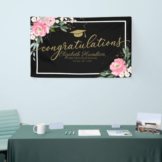 おめでとうございますホットピンクフローラ卒業パーティー 横断幕 (トレードショー)