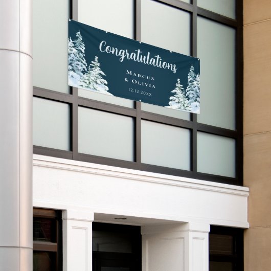 おめでとうございます冬の結婚式のバナー 横断幕 (ビルの外側)