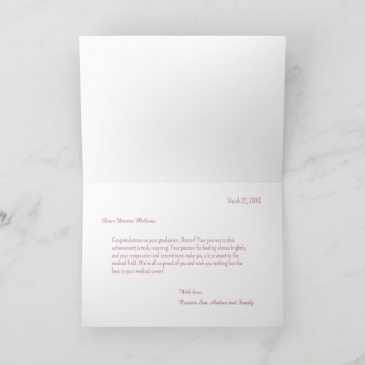 おめでとうございます医師卒業カード カード (内部)