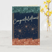 おめでとうございます卒業ティール（緑がかった色）&オレンジスパークル カード (黄色い花)