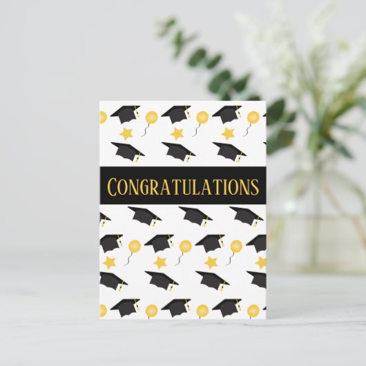 おめでとうございます卒業バルーン帽子パターン ポストカード (スタンド正面)