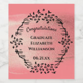 おめでとうございます卒業ピンクヴィンテージフローラ ワインラベル (シングルラベル)