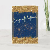 おめでとうございます卒業ブルー金ゴールドスパークル カード (正面)