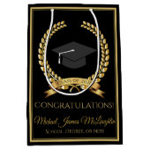 おめでとうございます卒業抱き枕金ゴールドオンブラック ミディアムペーパーバッグ (正面)