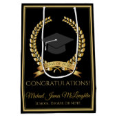 おめでとうございます卒業抱き枕金ゴールドオンブラック ミディアムペーパーバッグ (裏面)