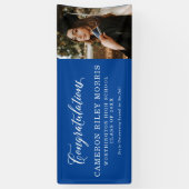 おめでとうございます卒業生の青い卒業写真 横断幕 (縦)